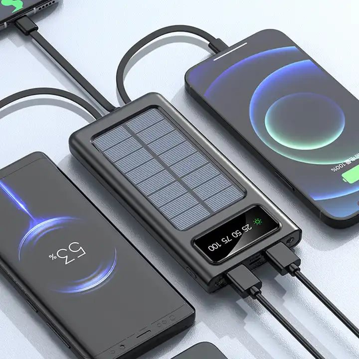 Solar Power Bank USB C 20000mAh – Portable Charger with Built-In Cable 