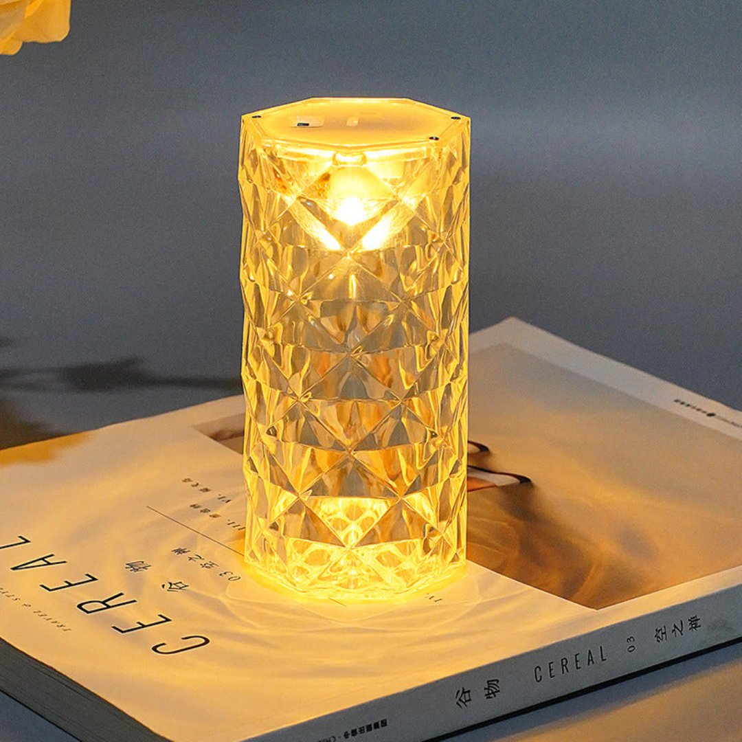 "Elegant rose crystal bedside night light – perfect ambiance for cozy bedrooms"